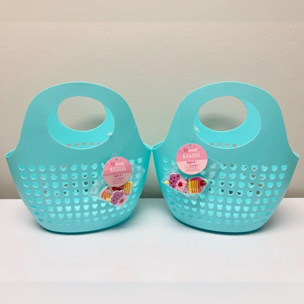 New! Set of 2 Target Bullseye Playground Silicone Baskets Aqua Blue w/ charms